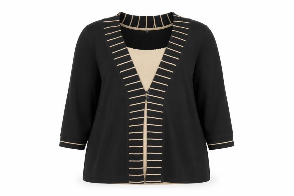 Dash Women’s Black Striped V-Neck Tunic Top Size 16 Cotton Blend