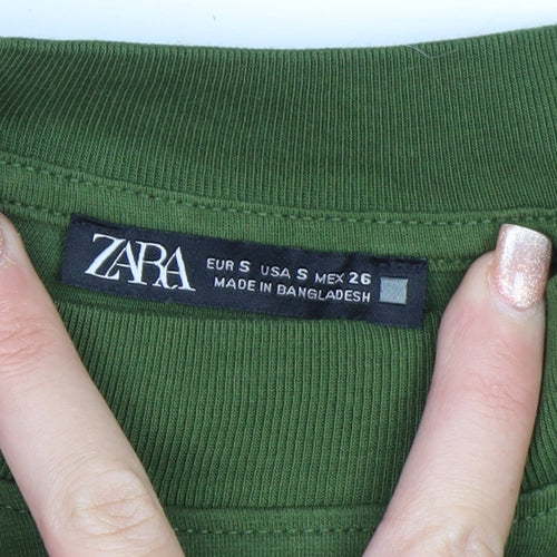 ZARA Women's Green Cotton Pullover Sweatshirt Size S