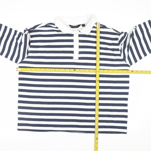 Brave Soul Men's Blue White Striped Long Sleeve Collared Rugby Shirt M