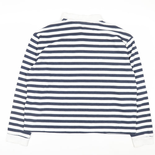 Brave Soul Men's Blue White Striped Long Sleeve Collared Rugby Shirt M
