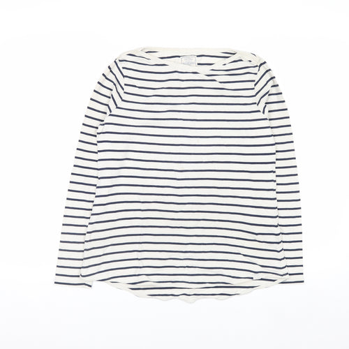Fat Face Women’s White Navy Striped Long Sleeve Cotton Jersey Boat Neck T-Shirt Size 10