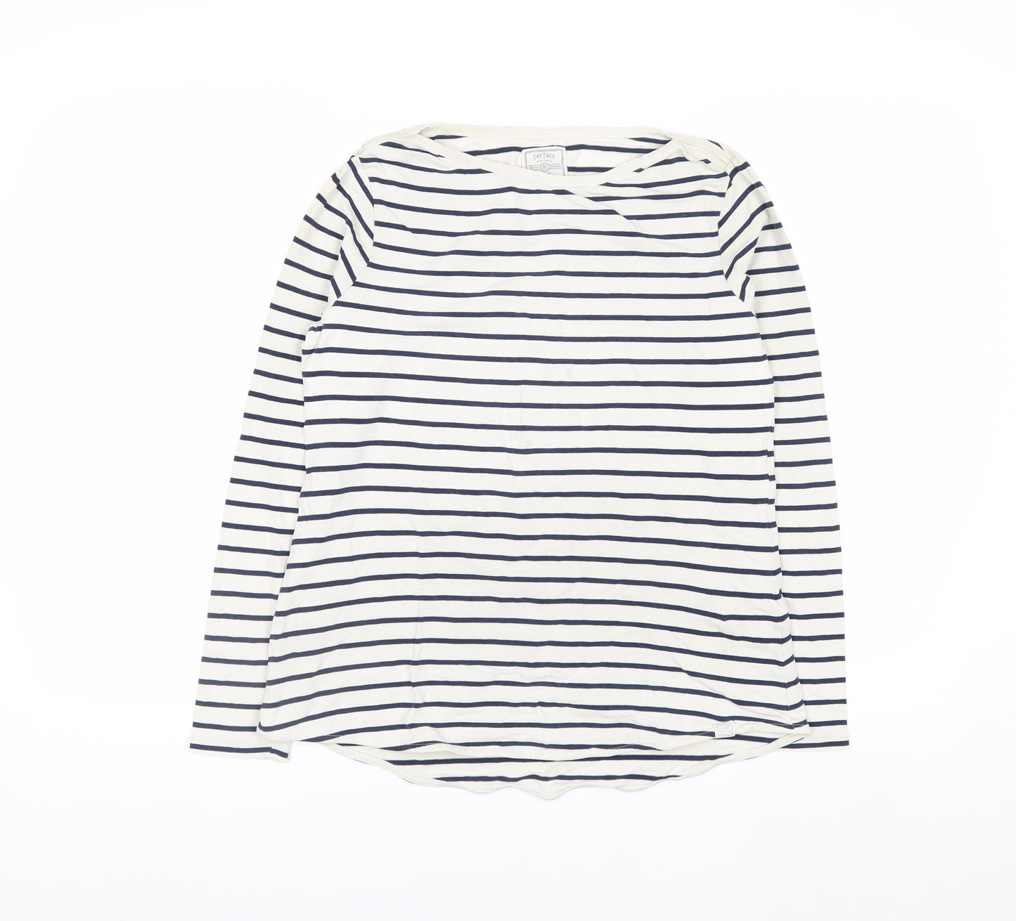 Fat Face Women’s White Navy Striped Long Sleeve Cotton Jersey Boat Neck T-Shirt Size 10
