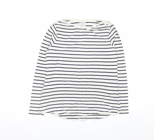 Fat Face Women’s White Navy Striped Long Sleeve Cotton Jersey Boat Neck T-Shirt Size 10