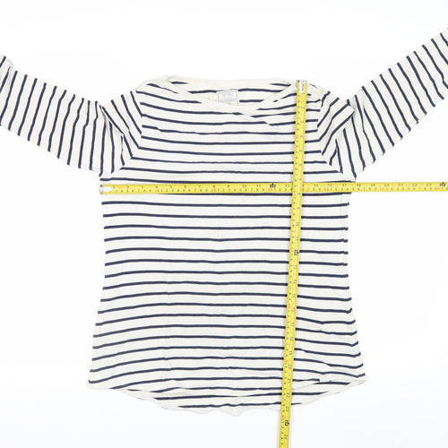 Fat Face Women’s White Navy Striped Long Sleeve Cotton Jersey Boat Neck T-Shirt Size 10