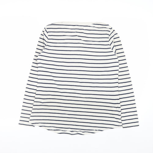 Fat Face Women’s White Navy Striped Long Sleeve Cotton Jersey Boat Neck T-Shirt Size 10