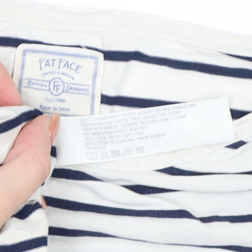 Fat Face Women’s White Navy Striped Long Sleeve Cotton Jersey Boat Neck T-Shirt Size 10