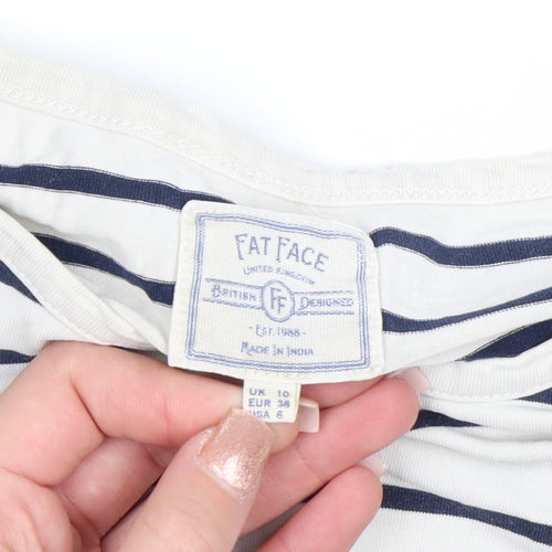Fat Face Women’s White Navy Striped Long Sleeve Cotton Jersey Boat Neck T-Shirt Size 10