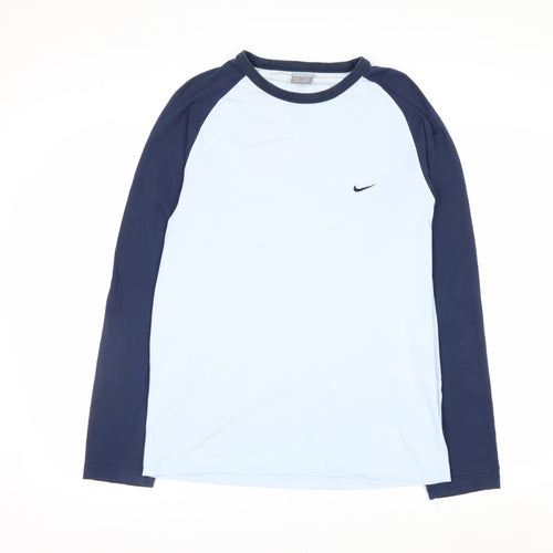 Nike Men's Blue Long Sleeve Crew Neck Cotton Top Size M
