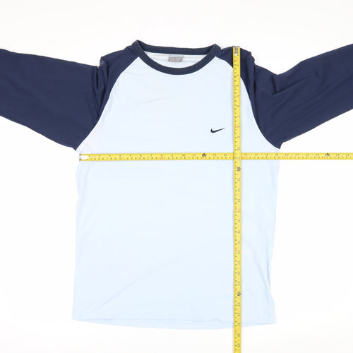 Nike Men's Blue Long Sleeve Crew Neck Cotton Top Size M