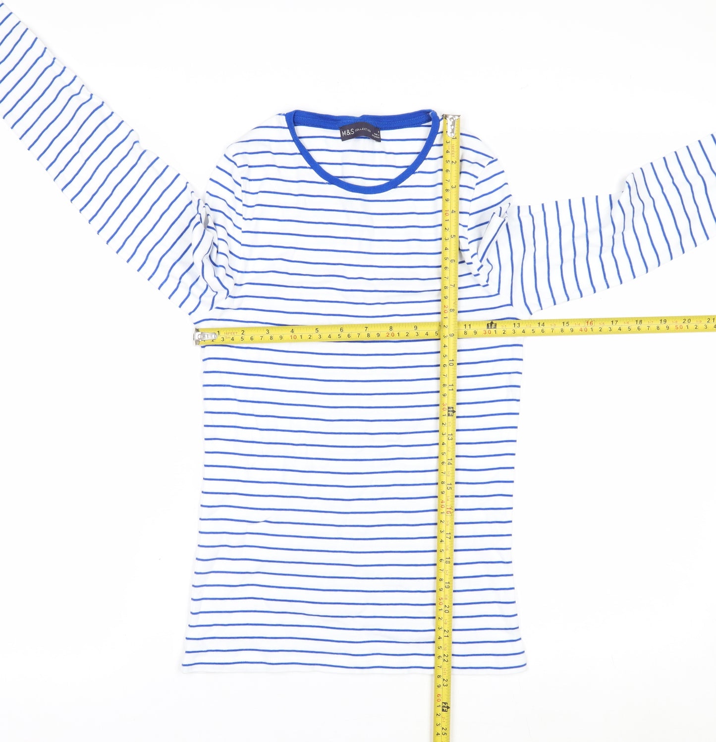 Marks and Spencer Women’s Blue Striped Long Sleeve Cotton T-Shirt Size 8