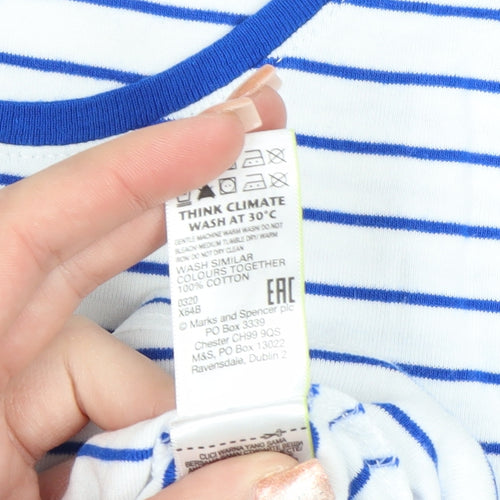 Marks and Spencer Women’s Blue Striped Long Sleeve Cotton T-Shirt Size 8