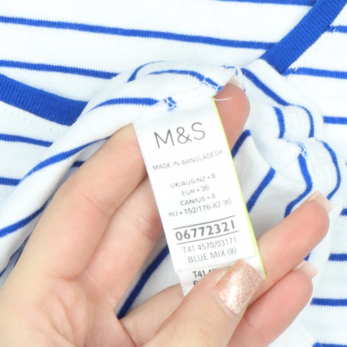 Marks and Spencer Women’s Blue Striped Long Sleeve Cotton T-Shirt Size 8