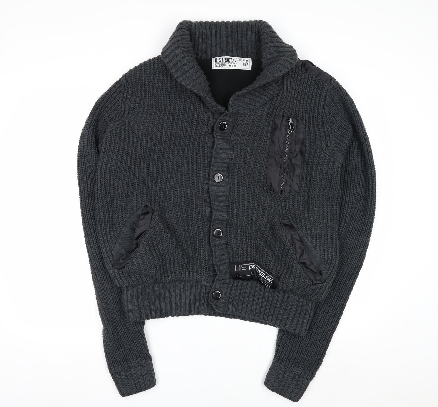 D-Struct Mens Grey Chunky Knit Cardigan Medium Casual Winter
