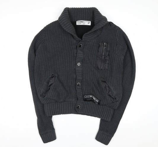 D-Struct Mens Grey Chunky Knit Cardigan Medium Casual Winter
