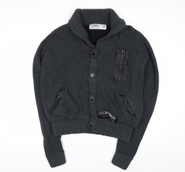 D-Struct Mens Grey Chunky Knit Cardigan Medium Casual Winter