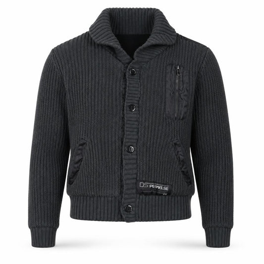 Front view of D-Struct men’s grey chunky knit cardigan medium casual winter