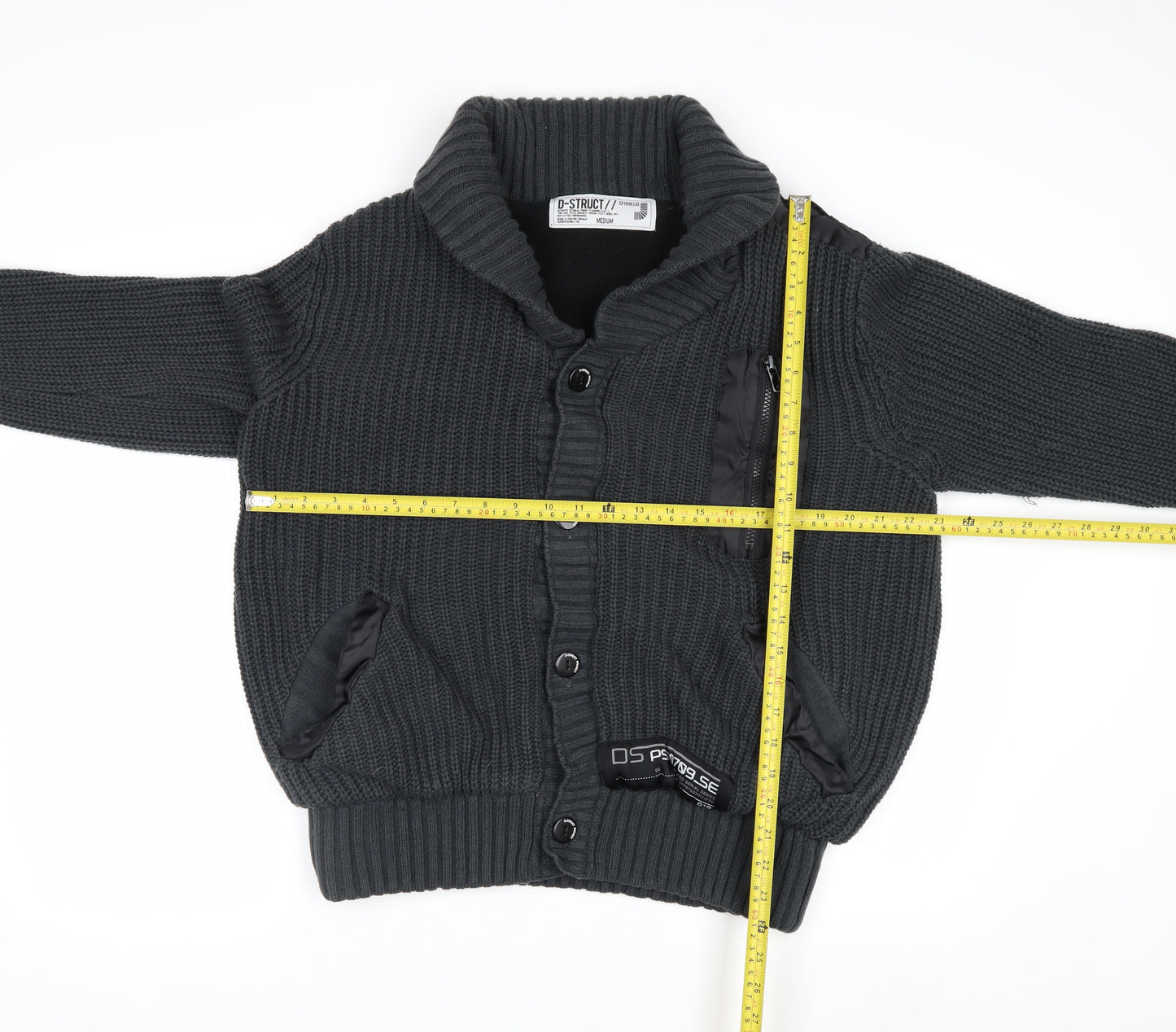 D-Struct Mens Grey Chunky Knit Cardigan Medium Casual Winter