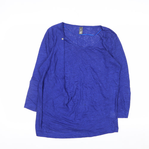 Lady Captain Women's Blue Linen 3/4 Sleeve Pullover Jumper Size 14
