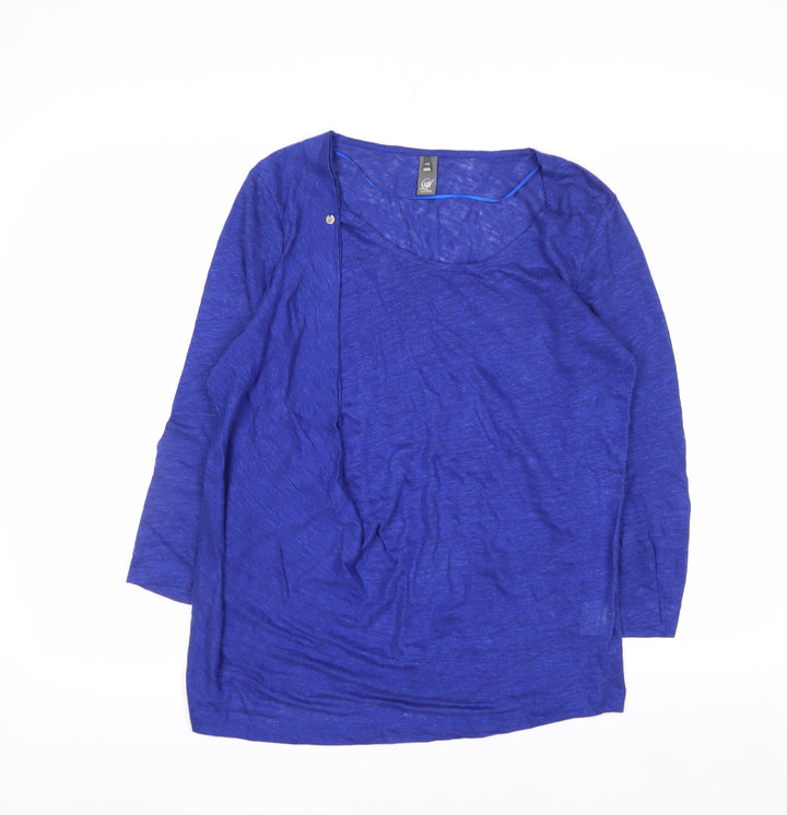 Lady Captain Women's Blue Linen 3/4 Sleeve Pullover Jumper Size 14