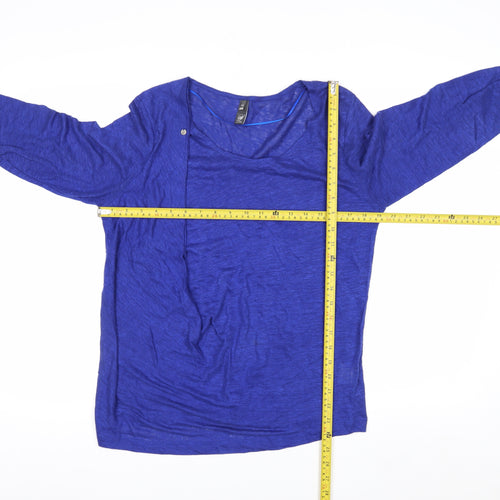 Lady Captain Women's Blue Linen 3/4 Sleeve Pullover Jumper Size 14