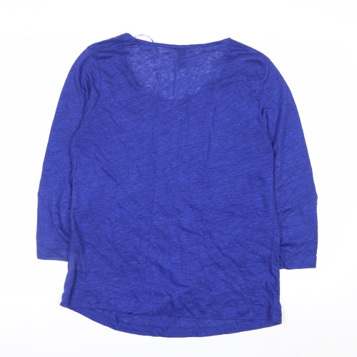 Lady Captain Women's Blue Linen 3/4 Sleeve Pullover Jumper Size 14