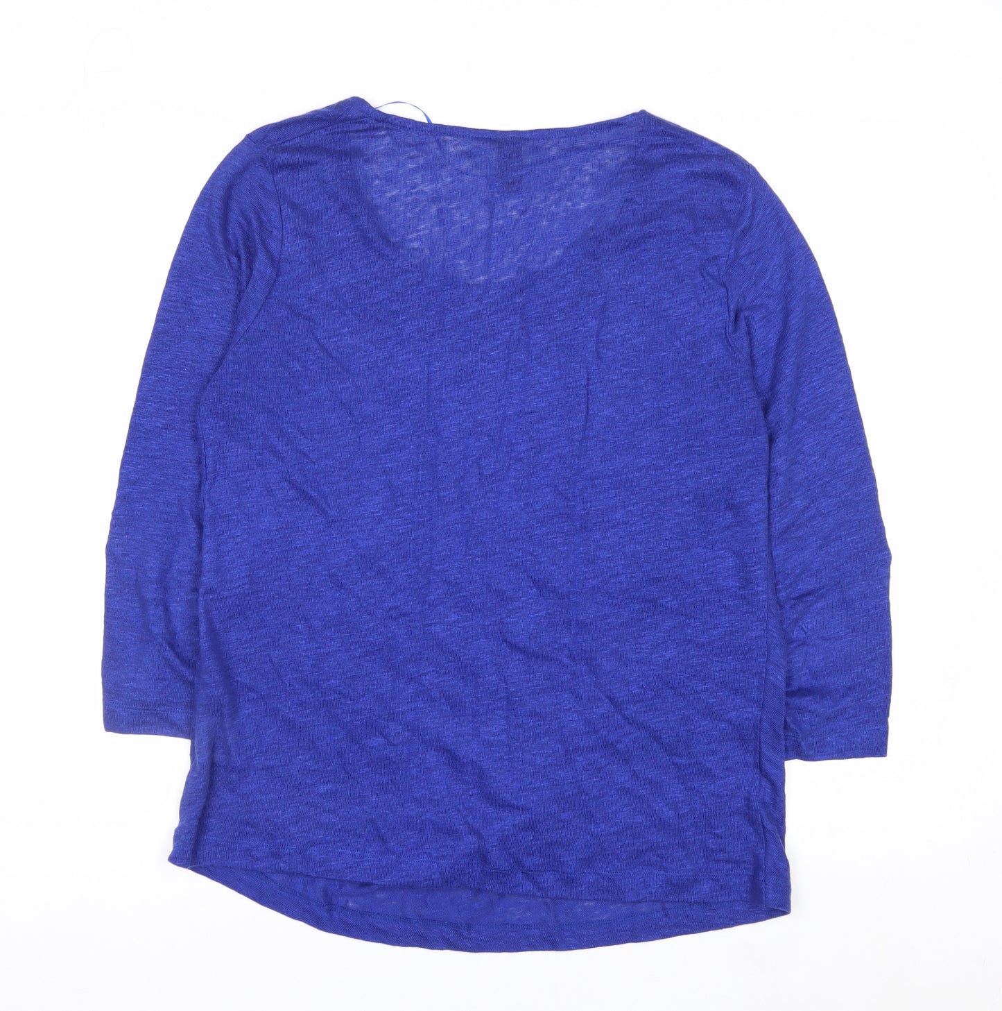 Lady Captain Women's Blue Linen 3/4 Sleeve Pullover Jumper Size 14