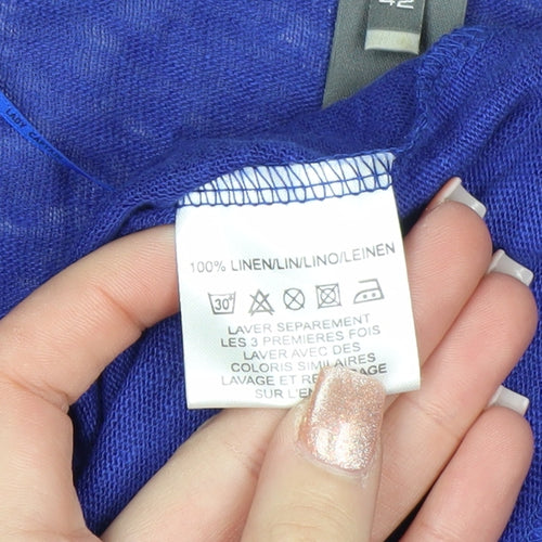 Lady Captain Women's Blue Linen 3/4 Sleeve Pullover Jumper Size 14