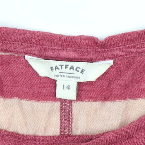 FatFace Women's Pink Striped 3/4 Sleeve Cotton T-Shirt Size 14
