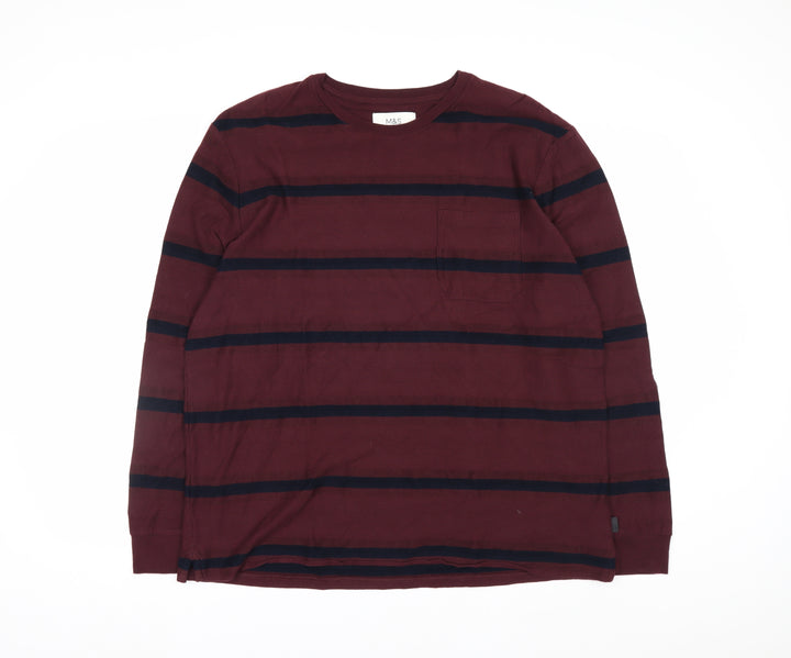 Marks and Spencer Men's Red Striped Pullover Sweatshirt XL