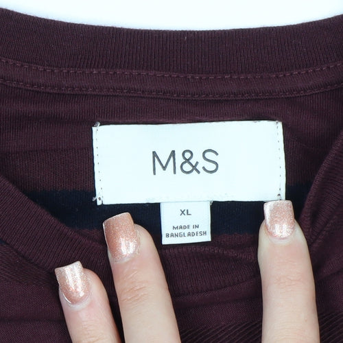 Marks and Spencer Men's Red Striped Pullover Sweatshirt XL