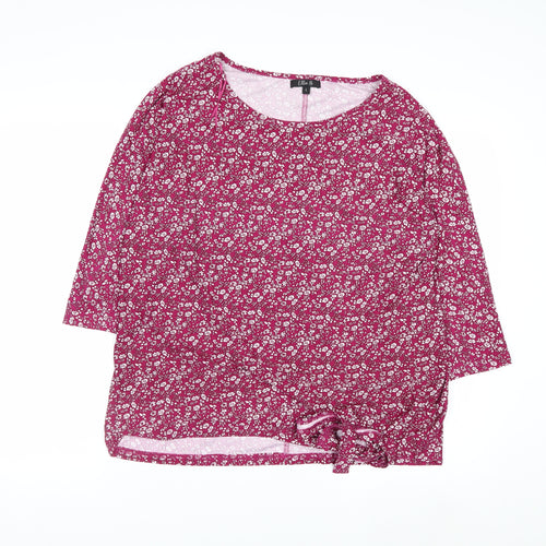 Ellie B Womens Pink Floral Tunic Blouse Size L 3/4 Sleeve Scoop Neck