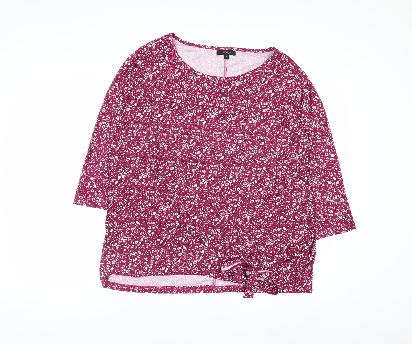 Ellie B Womens Pink Floral Tunic Blouse Size L 3/4 Sleeve Scoop Neck