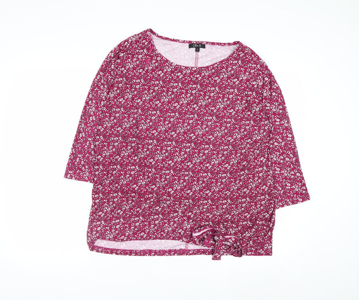 Ellie B Womens Pink Floral Tunic Blouse Size L 3/4 Sleeve Scoop Neck