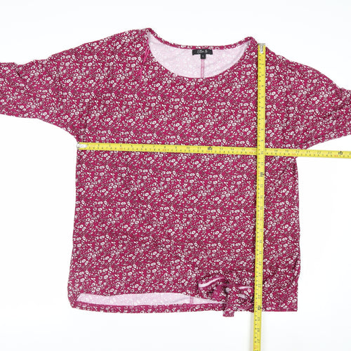 Ellie B Womens Pink Floral Tunic Blouse Size L 3/4 Sleeve Scoop Neck