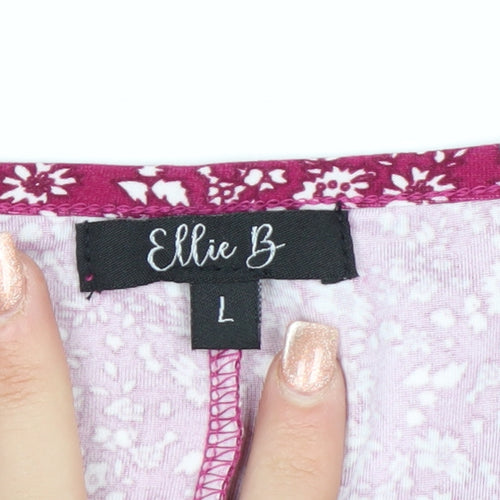 Ellie B Womens Pink Floral Tunic Blouse Size L 3/4 Sleeve Scoop Neck