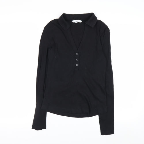Next Womens Black Long Sleeve V-Neck Button-Up Top Size 10