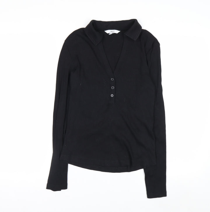 Next Womens Black Long Sleeve V-Neck Button-Up Top Size 10