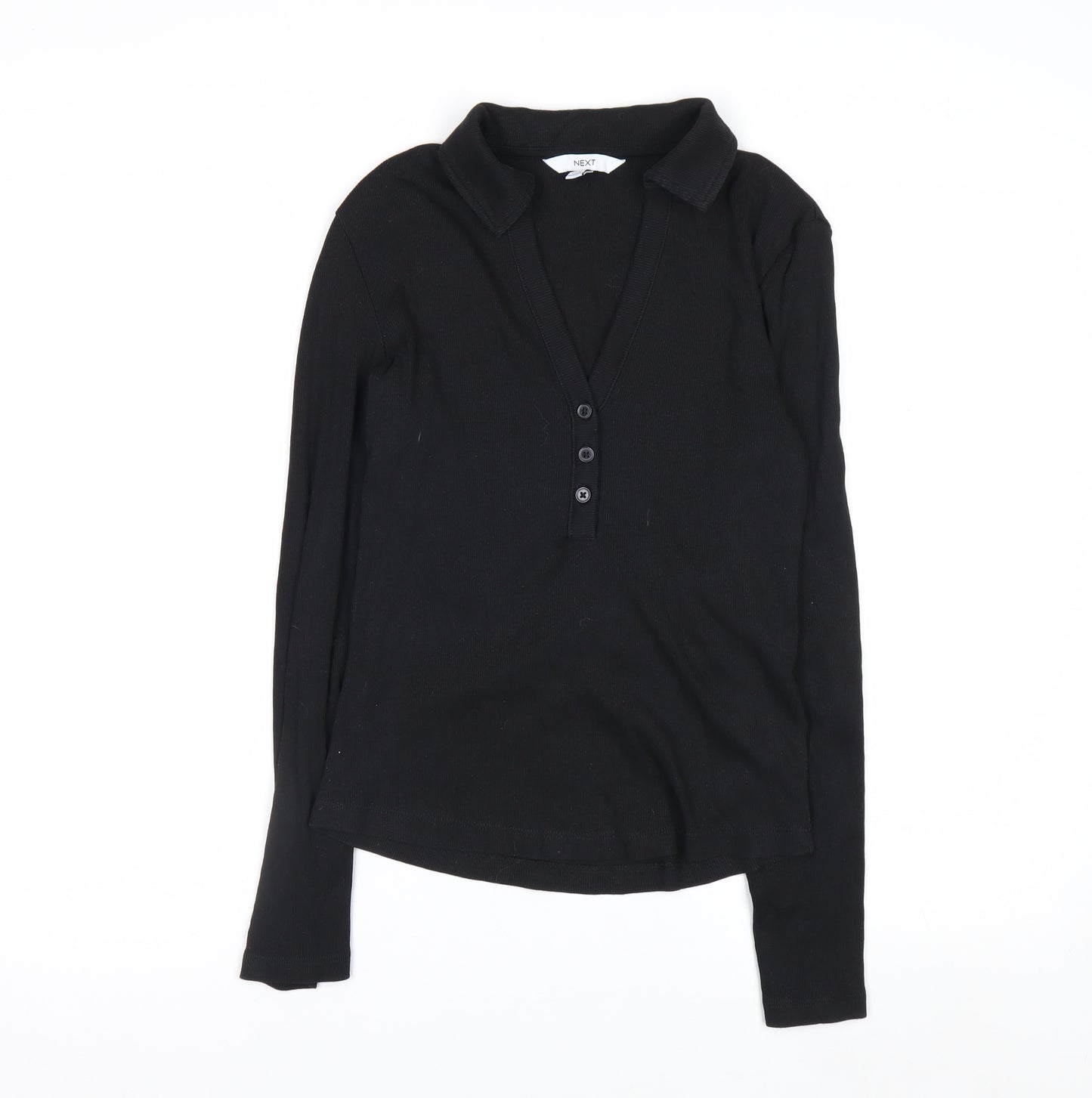 Next Womens Black Long Sleeve V-Neck Button-Up Top Size 10