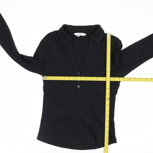 Next Womens Black Long Sleeve V-Neck Button-Up Top Size 10