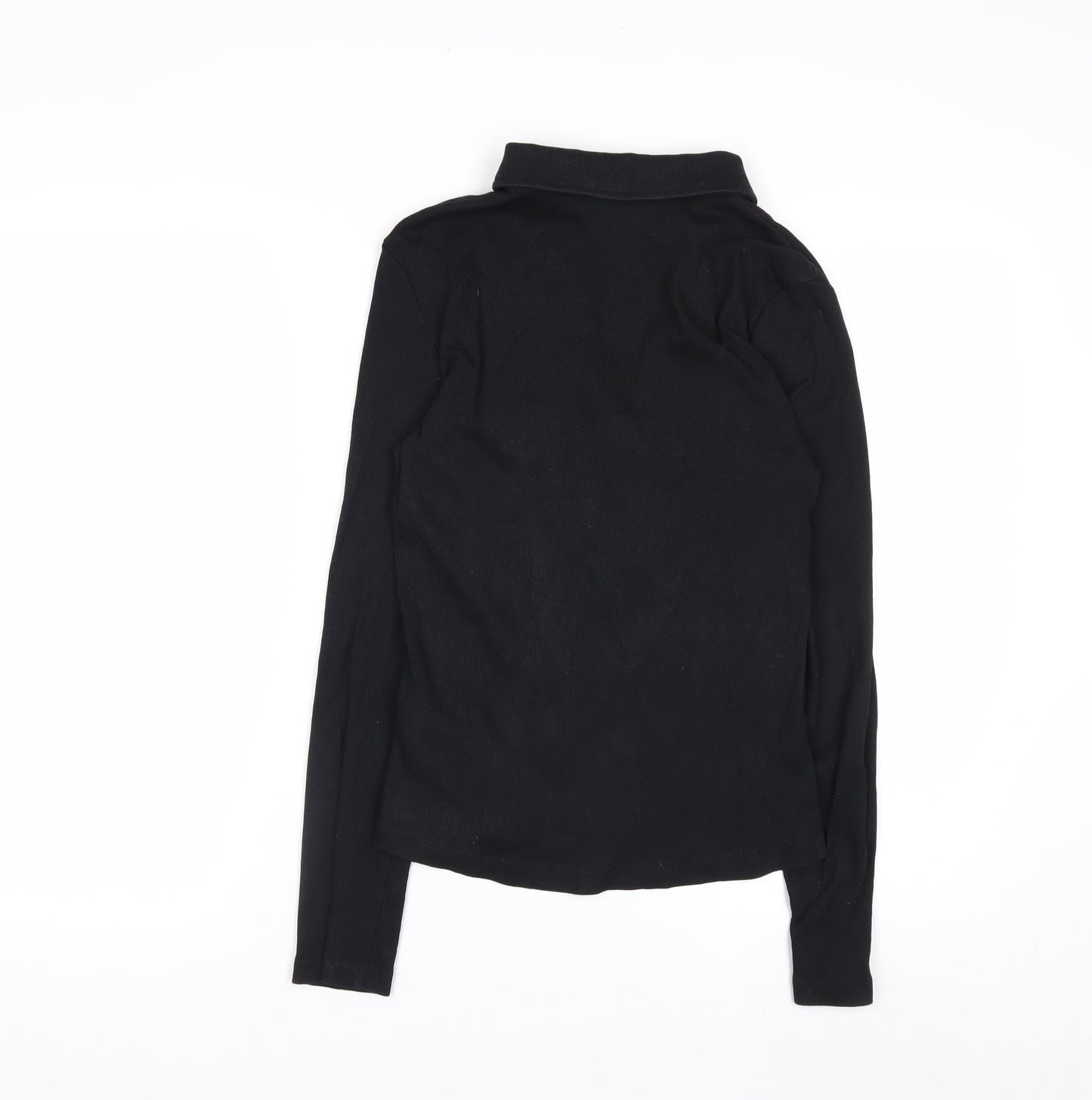 Next Womens Black Long Sleeve V-Neck Button-Up Top Size 10