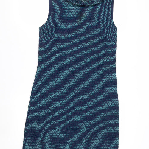 White Stuff Women's Blue Geometric Shift Dress Size 8