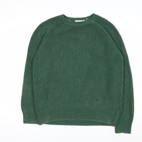 Weekday Men's Green Cotton Chunky Knit Crew Neck Jumper Size M