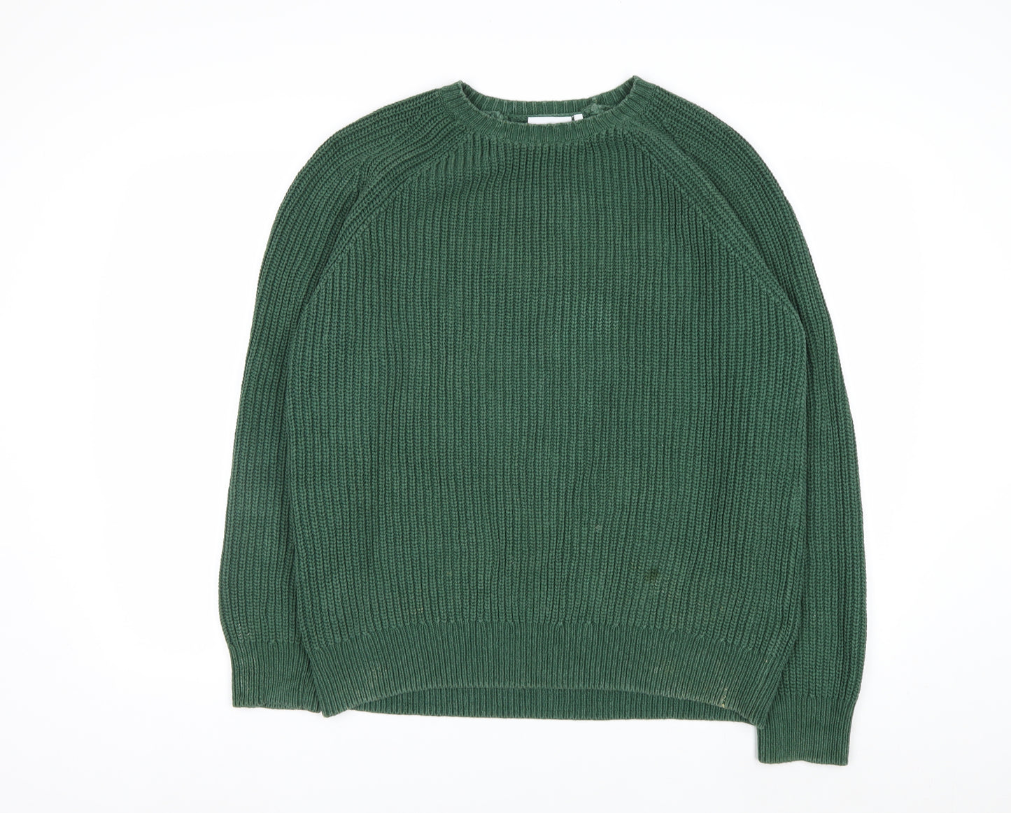 Weekday Men's Green Cotton Chunky Knit Crew Neck Jumper Size M