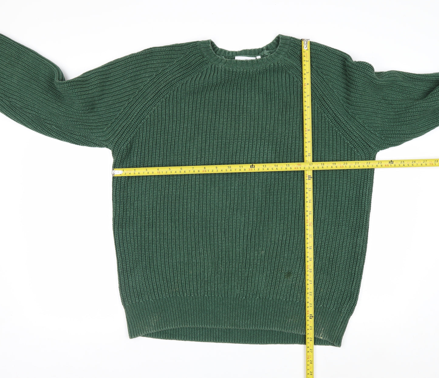 Weekday Men's Green Cotton Chunky Knit Crew Neck Jumper Size M