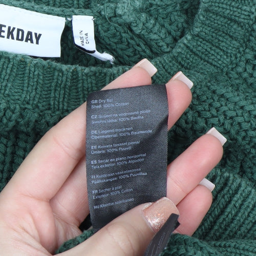 Weekday Men's Green Cotton Chunky Knit Crew Neck Jumper Size M