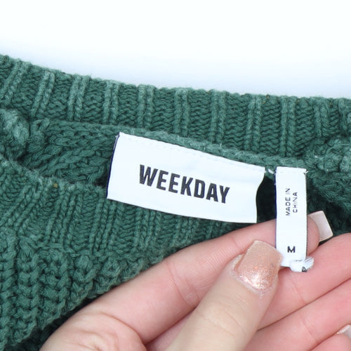 Weekday Men's Green Cotton Chunky Knit Crew Neck Jumper Size M