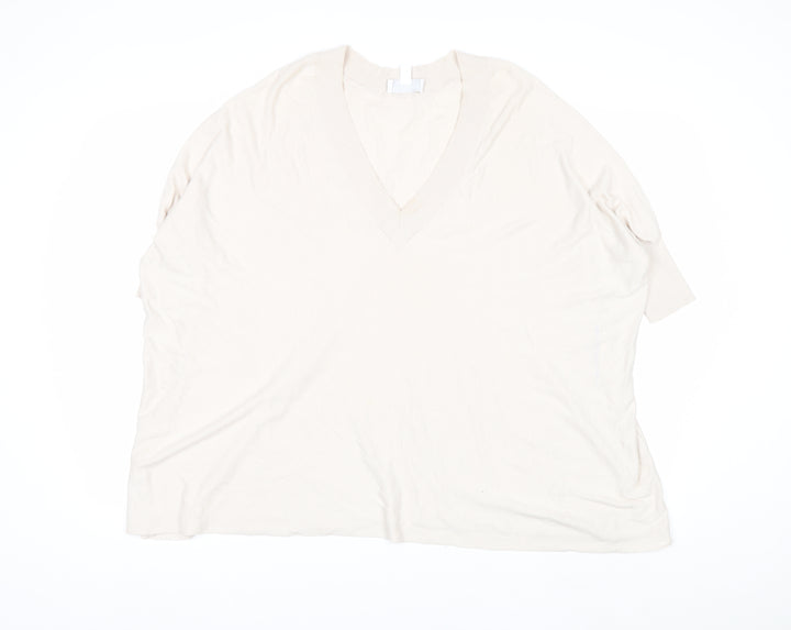 The White Company Women's Ivory V-Neck Relaxed Knit Jumper XS