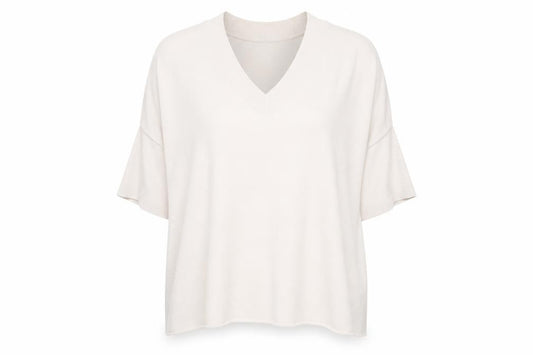Front view of The White Company Women's Ivory V-Neck Relaxed Knit Jumper XS