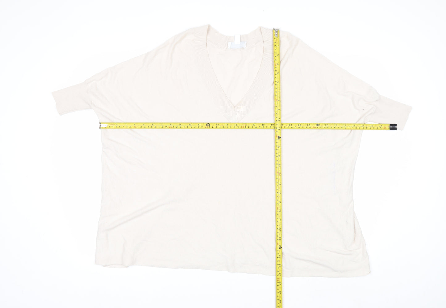 The White Company Women's Ivory V-Neck Relaxed Knit Jumper XS