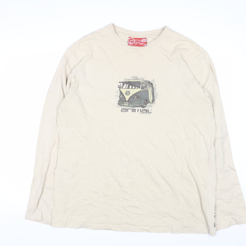 Animal Men’s Beige XL Long Sleeve Cotton Graphic T-Shirt